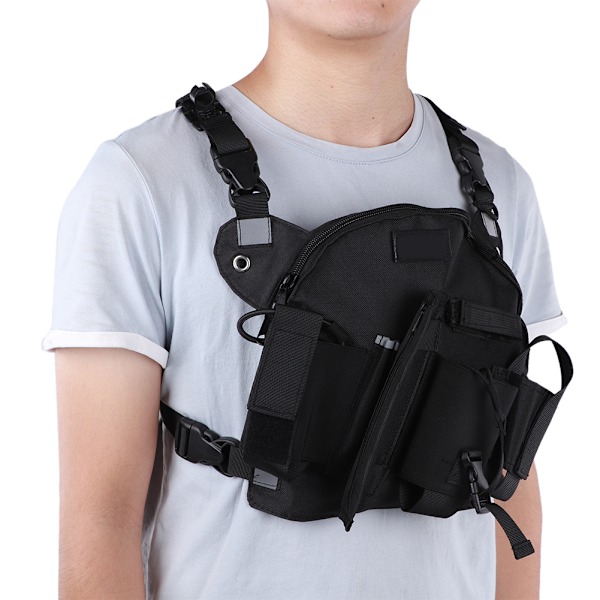 Radiobälte Bröstficka Framficka Holster Walkie Talkie Väst Rig Bärväska UtomhusSvart