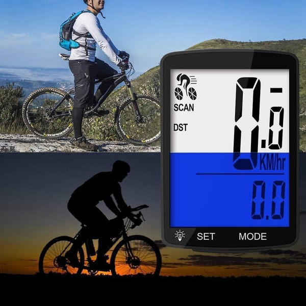 Blue Light Langaton LCD-pyörän nopeusmittari automaattisella muistilla ja lämpötilan mittauksella