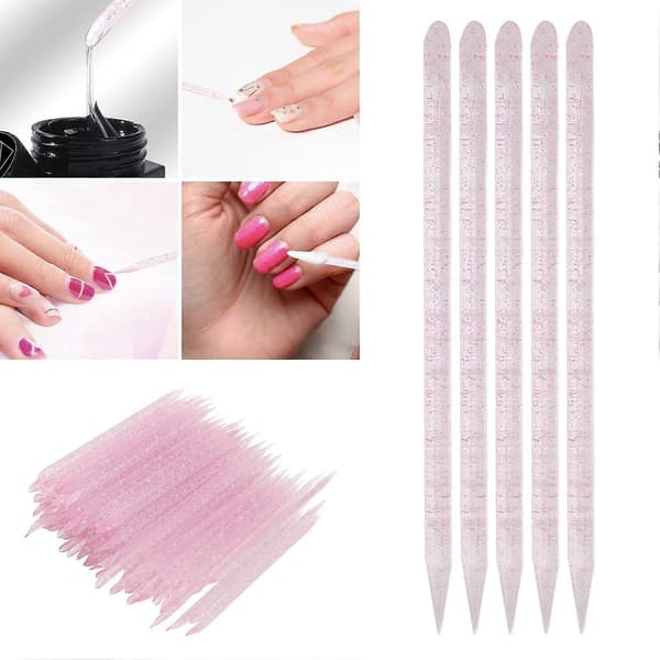 100 pcs Disposable Cuticle Pusher Double-Ended Cuticle Manicure Pedicure Sticks Pink YMMR)