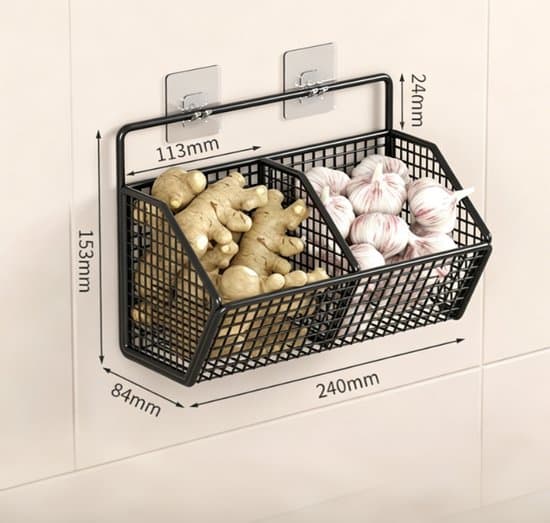 Storage Basket - Storage Baskets - Wall Mounted Wire Basket - for Kitchen Storage - Black - 1 Piece