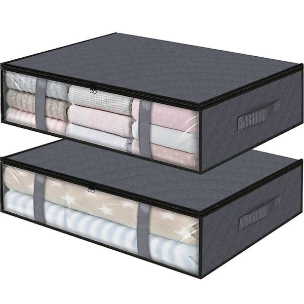 40L grå sammenleggbare undersengsoppbevaringsposer (2 pakke) - klart vindu, forsterkede håndtak, glidelås - ideell for dyner, tepper, sengetøy