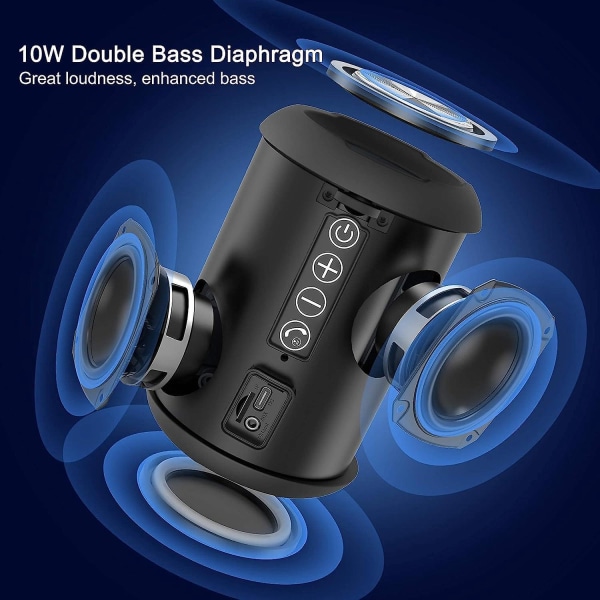 Bærbar trådløs Bluetooth-høyttaler med LED-lys, overlegen bass, IPX6 vanntett, forlenget 15-timers batterilevetid