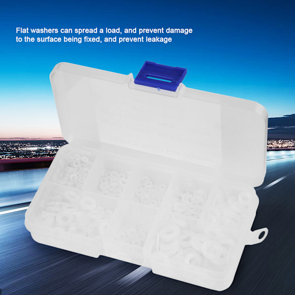 500 st M2-M6 Nylon Platt Bricka Packning Vanliga Brickor Sortimentskit med Låda (Vit)