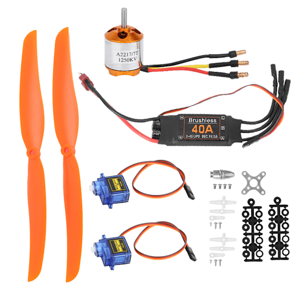 A2217 1250KV Børsteløs Motor 40A ESC SG90 9G Mikro Servo 8060 Propeller til RC Fly (1250KV Motor 40A ESC 9G Servo 8060 Propeller)