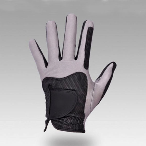 Golfhandske Vänster Hand Polyester Hög Elasticitet Andningsbar Tvättad Enstaka Golfhandske för Män Kvinnor Svart Grå L