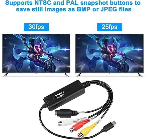 RCA AV til USB C-konverter - 1-kanals AV NTSC PAL Video S Video/komposit til USB-konverter til mobiltelefon/PC