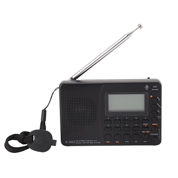 K‑603 FM/AM/SW Radio Monitoiminen Kannettava Pieni Radio Stereokaiutin REC-tallennin