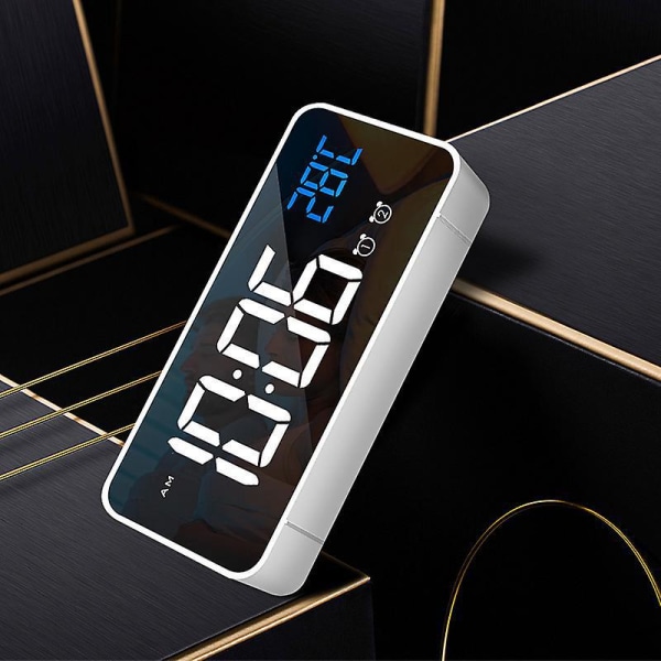 Modern vit LED digital väckarklocka med temperaturdisplay och dubbla larm