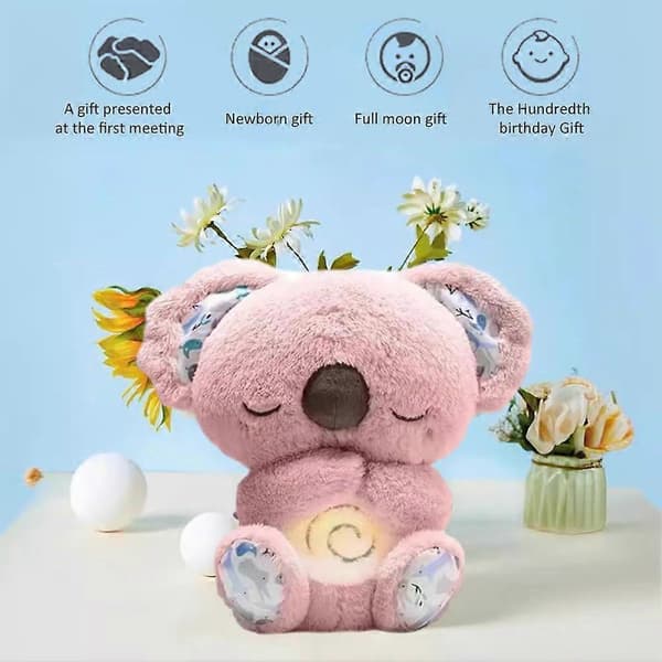 Angstdæmpende Koala Plys med Musiklys og Åndedrætsbevægelse (Pink)