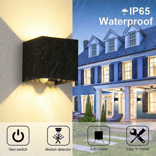 LED udendørs væglampe med bevægelsessensor og justerbar strålevinkel IP65- 2 stk