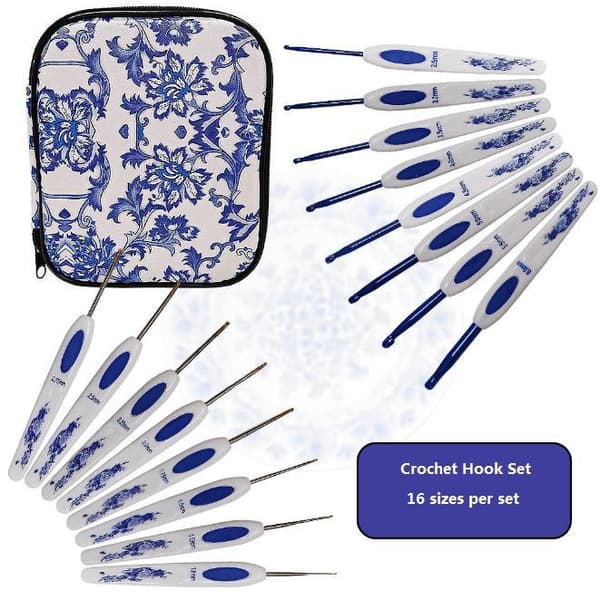 Set of 16 ergonomic crochet hooks with stylish case