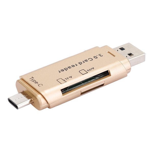 Kortlæser Mobiltelefon Computer Multi Funktion Opbevaring Bærbar Konverter Hukommelse USB3.0 (Gylden)