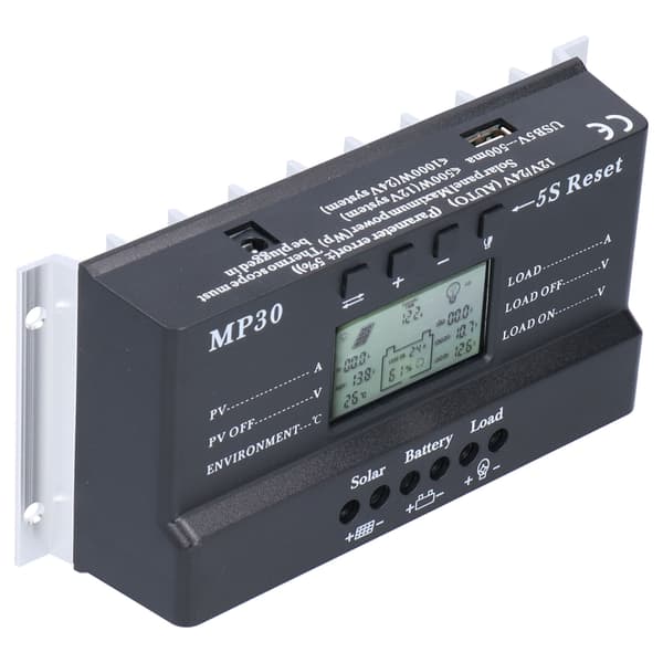 Solar Charge Controller 30A 12/24V LCD Display Baggrundslys Kredsløbsbeskyttelse USB-port MPPT PWM Batteriregulator