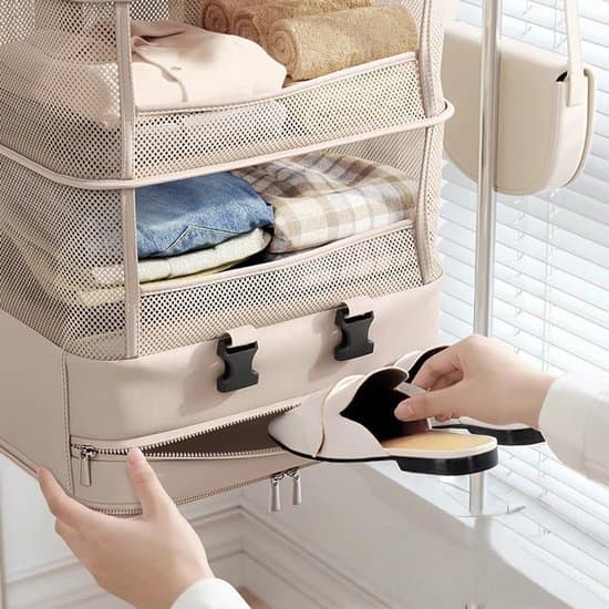 Travel Organizer - Multifunctional Foldable Clothes Storage Bag - Hotel-Specific Hanging Design - Features Internal Compartments Highly Breathable - Unisex