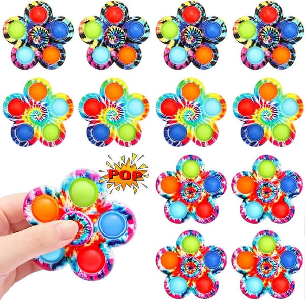 Pop Fidget Spinner, Push Bubble Spinner Enkle Fidget Popper Spinners til stresslindring, Fidget-legetøj med Push Bubble til voksne børn (12-pak)
