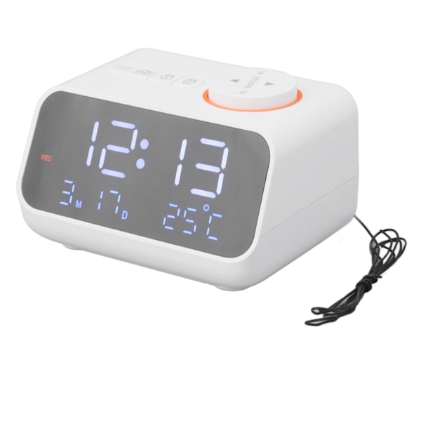Väckarklockradio LED Digital Väckarklocka med FM-radio Musik Temperatur Luftfuktighetsdisplay för Hem Sovrum Skrivbord Kontor Vit