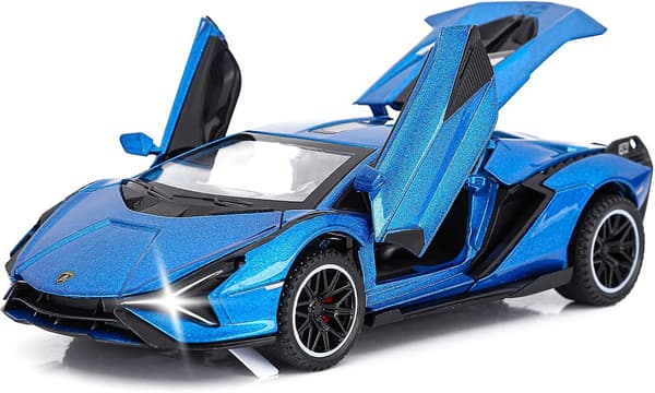 Legetøjsbiler Lambo Sian Fkp3 Metalmodelbil Med Lys Og Lyd Træk tilbage Legetøjsbiler Til Drenge 3+ År (blå)