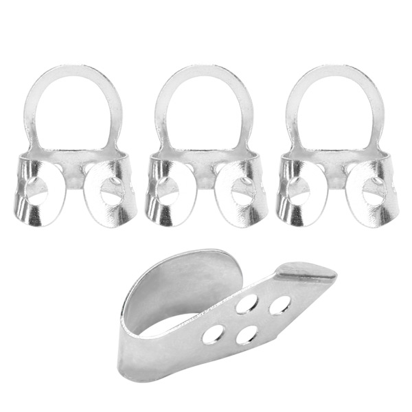 Fingerplektrum Metall Justerbara Ihåliga 3st Pekfinger 1st Tumme Banjo Gitarr Ukulele Delar (Silver)