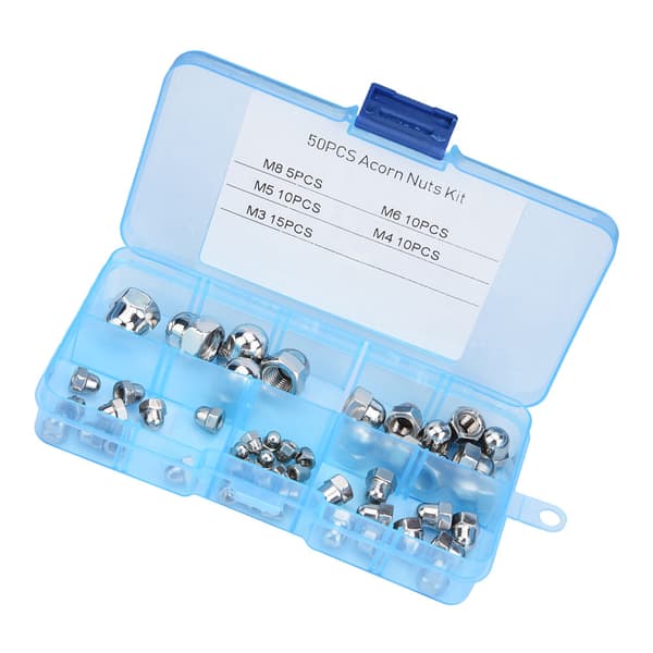50st M3/M4/M5/M6/M8 Kronmutter Kit Rostfritt Stål Kupolhuvud Hexagonmutter