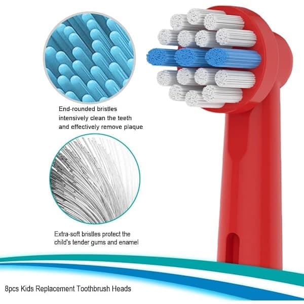8-pak erstatningsbørstehoveder til børn kompatible med Oral B elektrisk tandbørste, bløde børstehår