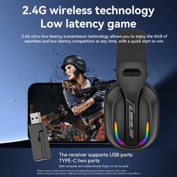 2.4G Trådlöst Bluetooth Over-Ear Gaming Headset med Mikrofon