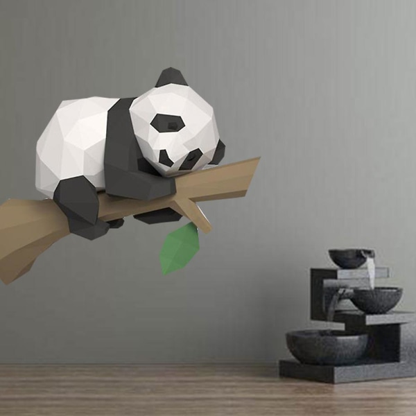 3d dyrepapirmodell, panda på treet geometrisk dekor,, pedagogisk, b as shown