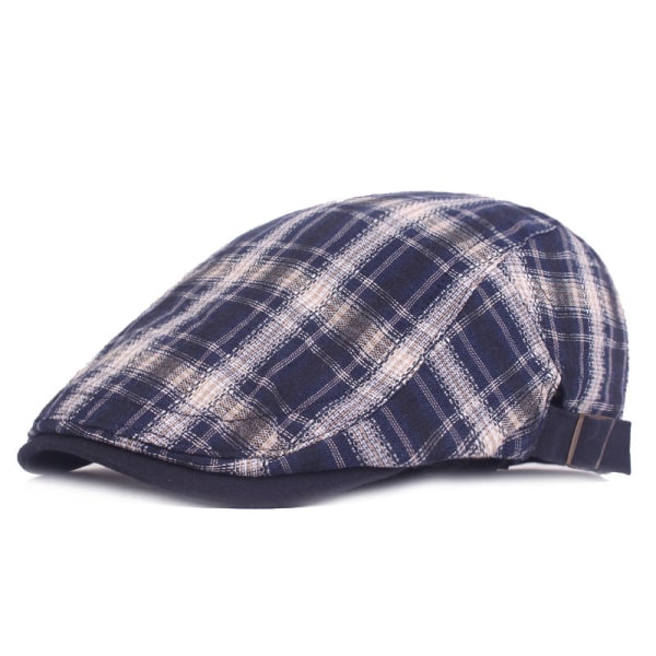 Basker Pläd tyg Peaked Cap Konstnärlig Ungdom Basker Vår Sommar Hat College Style Advance Hats Navy blue Adjustable