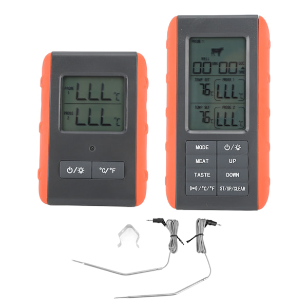 Kjøtttermometer med dobbel probe digital HTN-skjerm temperaturalarm trådløst BBQ grilltermometer for matlaging