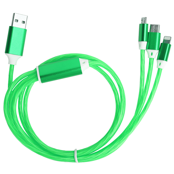 3 i 1 Multi USB Ladekabel LED Flytende Laderledning for IOS/Type C/Micro Port Grønn