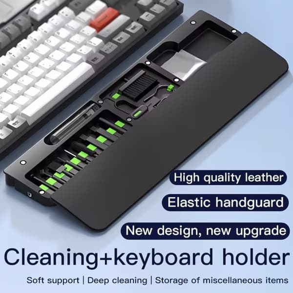 Ergonomisk håndledsstøtte til computer-tastatur | Lavet af skridsikkert ABS-materiale, inkluderer computerrengøringssæt, sort