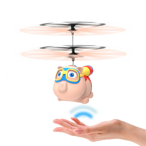 Cute Pig Flying RC Toy Rechargeable Light Up Drone Infrared Induction Helicopter with Remote Controller Kids Gift