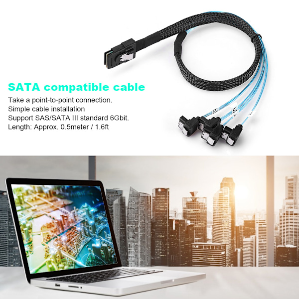 Harddisk Kabel Datatilbehør Serverkabel Mini SAS 36-Pin TIL 4SATA 90° 0,5-Meter 0,5 meter