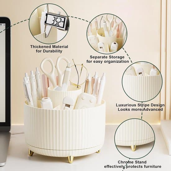 Desktop Organizer - Makeup Organizer - Skincare Organizer - 360 Degree Rotating Pen Holder - With 5 Compartments