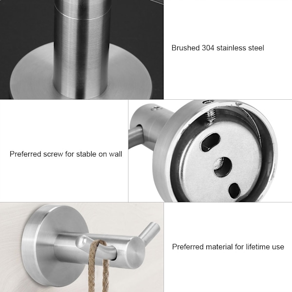Rustfrit stål badeværelsesdør håndklædeholder tøjfrakke hat dobbeltkrog vægmontering