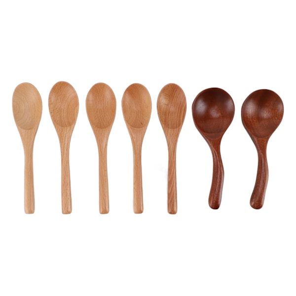 7 PCS Wooden Spoons Solid Wood Natural Easy To Clean Kitchen Serving Spoon for Cooking Mixing Stirring