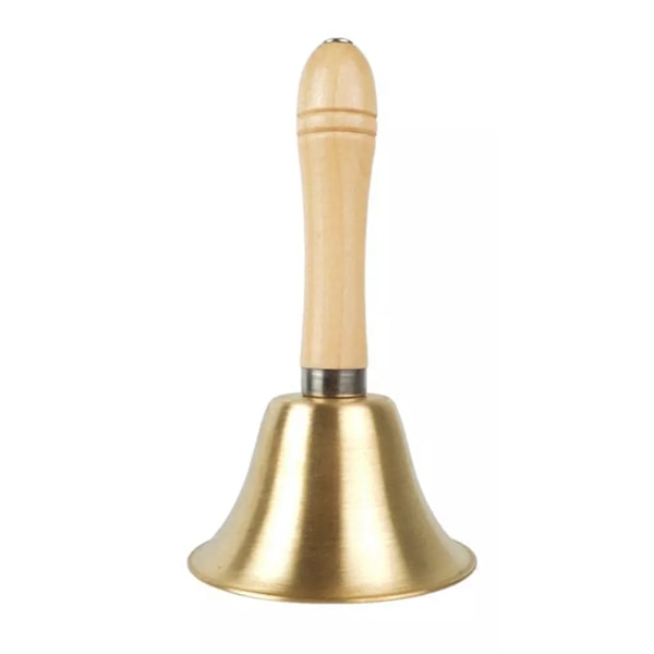 Brass Hand Bell Call Bell Handbell Desk Ringbell with Wooden Handle for Wedding Festival Decoration Food Line Alarm School Hotel Service