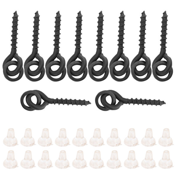 10 stk. agnskruer med 20 stk. ovale ringe Carp Rig Ring Stops Karpefiskegrej Krogskrue Hvid
