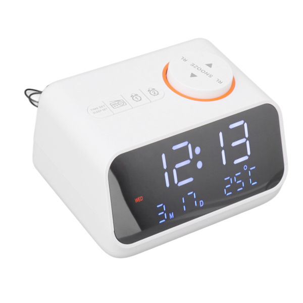 Väckarklockradio LED Digital Väckarklocka med FM-radio Musik Temperatur Luftfuktighetsdisplay för Hem Sovrum Skrivbord Kontor Vit