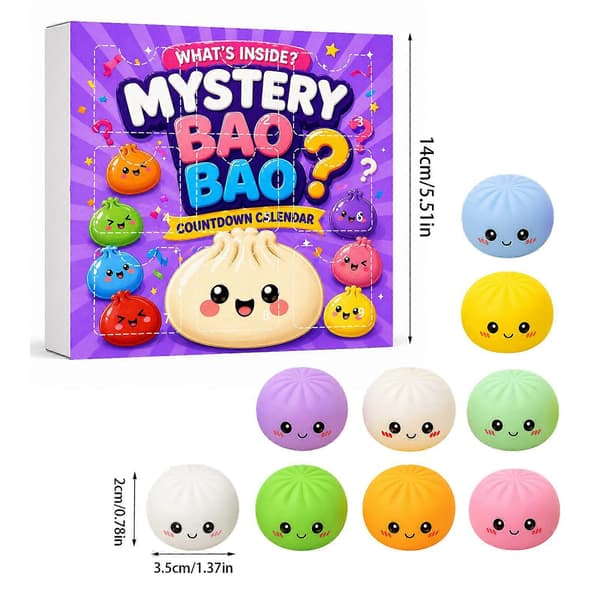 Dumpling Adventskalender Fidget Squishy 24 Dagars Nedräkningskalender Söt Mjuk Degboll E