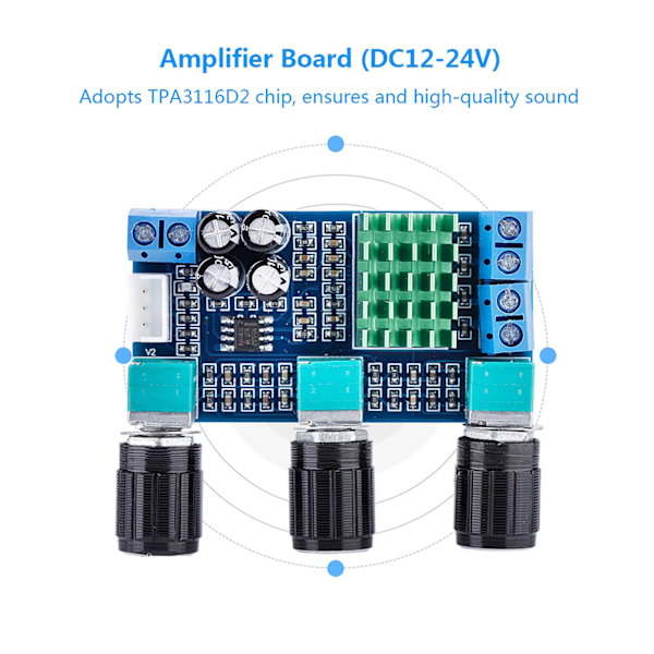TPA3116D2 DC 12V-24V 80W * 2 Digital Ljudförstärkarkort Diskant Volym Bas Ljudförstärkarmodul