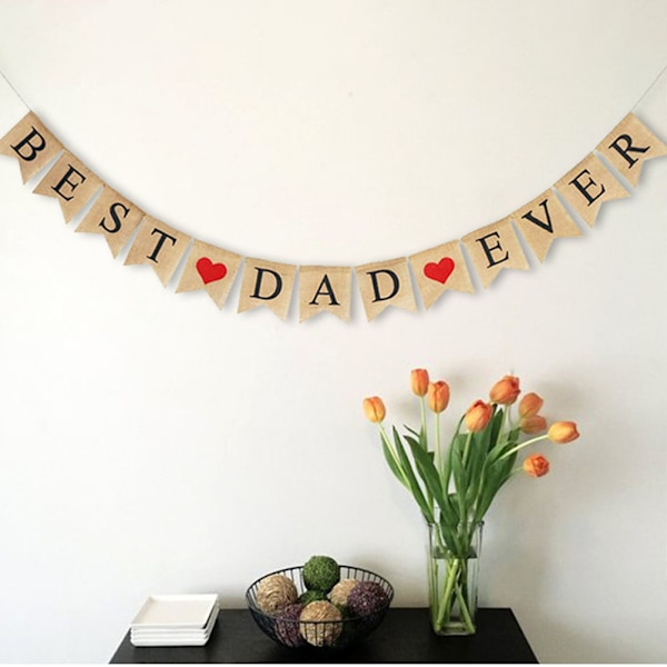 BEST DAD EVER Bokstaver Vimpel Banner Dekorativ Rød Hjerte Lerret Banner Svalehale Trekk Flagg Festartikler