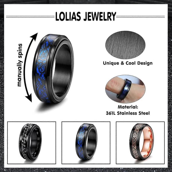 6MM sort mænds ring mænds rustfrit stål kæde ring rock ring retro motorcykel gotisk kæde mandlig punk sort ring