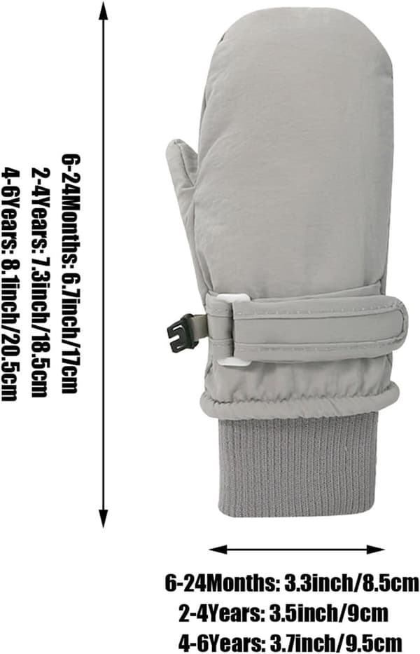 Vanntette vintervotter, varme snøhansker, egnet for spedbarn og barn, unisex (Khaki) Khaki