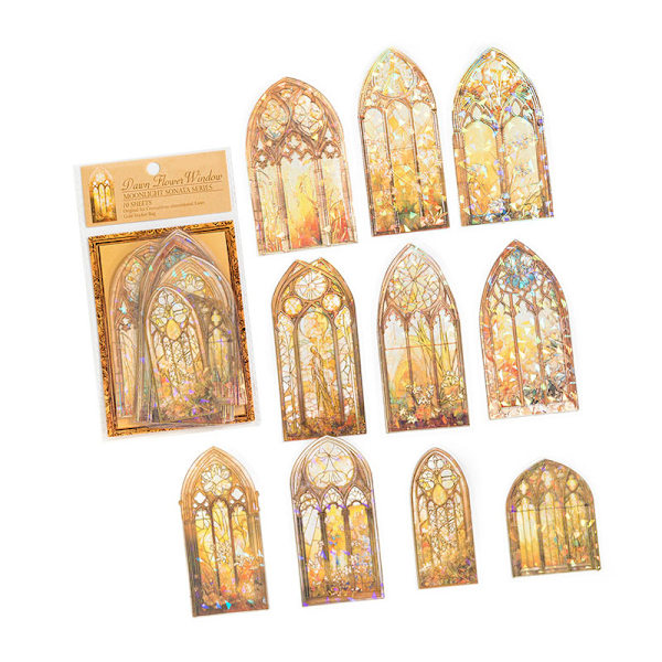 10 st Holografiska Scrapbook Stickers 3D PET Stark Färg Fönsterdesign Lätt Att Applicera Estetiska Stickers för Journal Anteckningsbok Gul