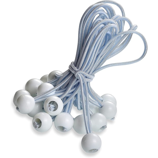 50 vita 195 mm elastiska linor av gummi med kulor för tält, presenningar, affischer - presenningssträckare, resårband