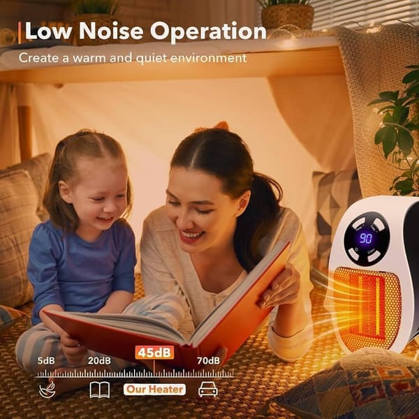Mini Electric Plug-in Heater, Wall-Mounted Heater with Remote Control and LED Display, Suitable for Home and Office.