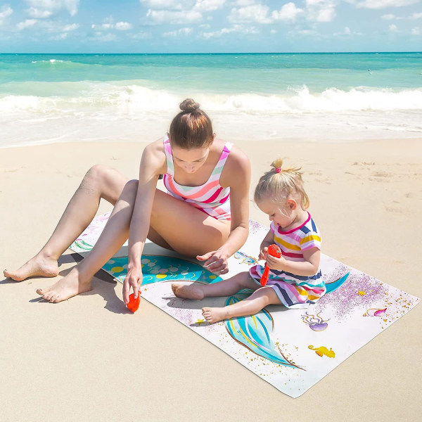Myk og absorberende sandfri mikrofiber havfrue strandhåndkle for jenter - 76x150 cm, perfekt for bad, basseng, camping og reiser