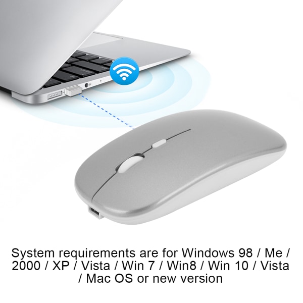 Bluetooth 2.4G Dual Mode trådløs mus for Windows 98 / Me / 2000 / XP / Vista / Win 7 / Win8(Sølv)