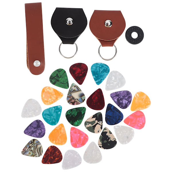 28st Gitarrplektrum Set PU Läder Celluloid 3 Olika Tjocklekar Instrumenttillbehör