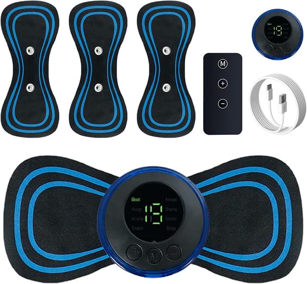 Wireless TENS Pain Relief Device - 8 Modes, 19 Intensity Levels, 3 Reusable Electrode Pads, LCD Display | Portable Unit for Back, Neck, Shoulder